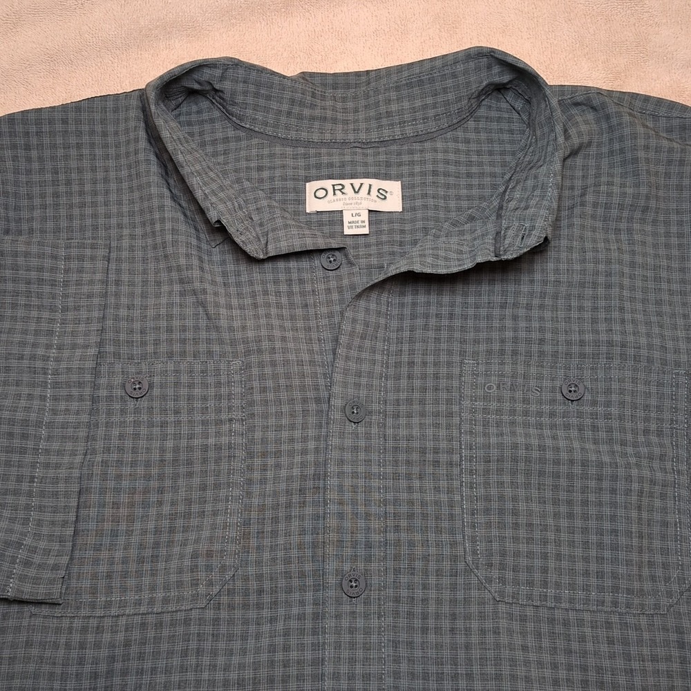 Orvis Shirt Mens Sz L Green Button Up Tech Short Sleeve Shirt Outdoor Fishing